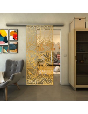 Glasschiebetür SLIM-LINE - Fineprint Model 201 Gold auf Klarglas