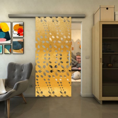 Glasschiebetür SLIM-LINE - Fineprint Model 203 Gold auf Klarglas