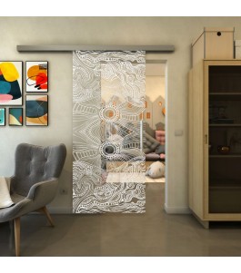 Glasschiebetür SLIM-LINE - Fineprint Model 030 Weiss auf Klarglas