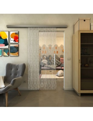 Glasschiebetür SLIM-LINE - Fineprint Model 035 Weiss auf Klarglas