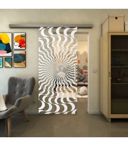 Glasschiebetür SLIM-LINE - Fineprint Model 044 Weiss auf Klarglas