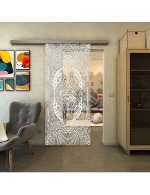 Glasschiebetür SLIM-LINE - Fineprint Model 048 Weiss auf Klarglas