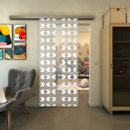 Glasschiebetür SLIM-LINE - Fineprint Model 053 Weiss auf Klarglas