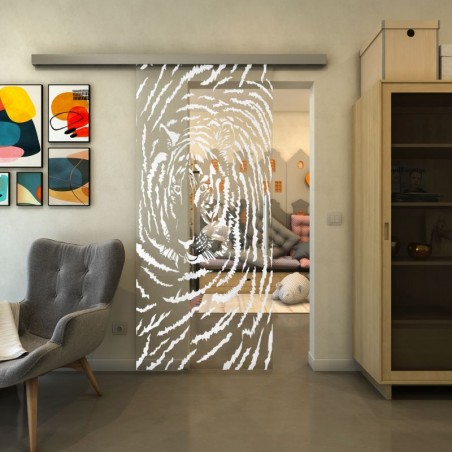 Glasschiebetür SLIM-LINE - Fineprint Model 057 Weiss auf Klarglas
