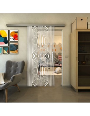Glasschiebetür SLIM-LINE - Fineprint Model 058 Weiss auf Klarglas