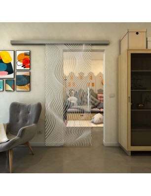 Glasschiebetür SLIM-LINE - Fineprint Model 066 Weiss auf Klarglas
