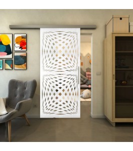 Glasschiebetür SLIM-LINE - Fineprint Model 071 Weiss auf Klarglas