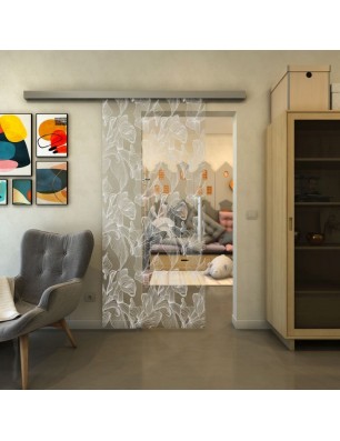 Glasschiebetür SLIM-LINE - Fineprint Model 077 Weiss auf Klarglas