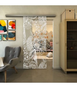 Glasschiebetür SLIM-LINE - Fineprint Model 083 Weiss auf Klarglas