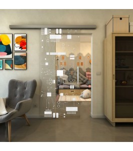 Glasschiebetür SLIM-LINE - Fineprint Model 092 Weiss auf Klarglas