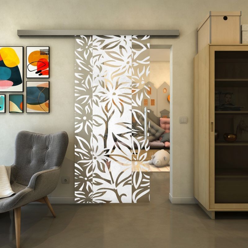 Glasschiebetür SLIM-LINE - Fineprint Modell 094 Weiss auf Klarglas