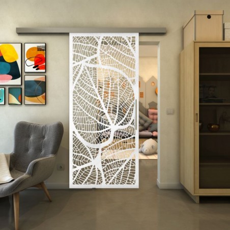 Glasschiebetür SLIM-LINE - Fineprint Model 107 Weiss auf Klarglas