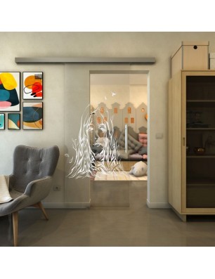Glasschiebetür SLIM-LINE - Fineprint Model 119 Weiss auf Klarglas