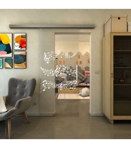 Glasschiebetür SLIM-LINE - Fineprint Model 128 Weiss auf Klarglas