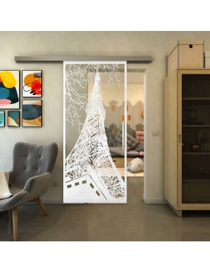 Glasschiebetür SLIM-LINE - Fineprint Model 132 Weiss auf Klarglas
