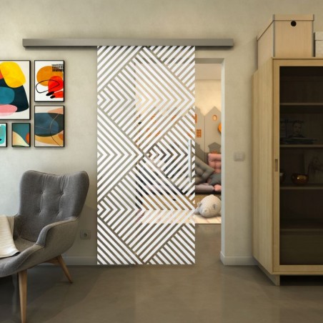 Glasschiebetür SLIM-LINE - Fineprint Model 140 Weiss auf Klarglas