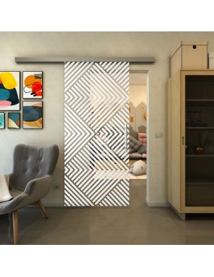 Glasschiebetür SLIM-LINE - Fineprint Model 140 Weiss auf Klarglas
