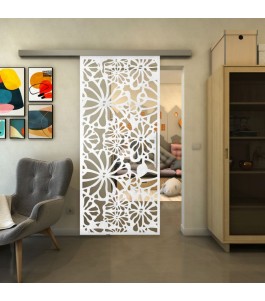 Glasschiebetür SLIM-LINE - Fineprint Model 145 Weiss auf Klarglas