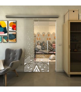 Glasschiebetür SLIM-LINE - Fineprint Model 155 Weiss auf Klarglas