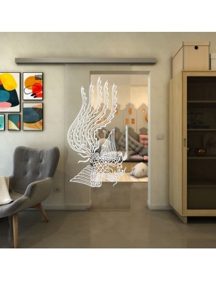 Glasschiebetür SLIM-LINE - Fineprint Model 157 Weiss auf Klarglas