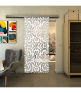 Glasschiebetür SLIM-LINE - Fineprint Model 164 Weiss auf Klarglas