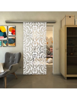 Glasschiebetür SLIM-LINE - Fineprint Model 164 Weiss auf Klarglas