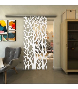Glasschiebetür SLIM-LINE - Fineprint Model 167 Weiss auf Klarglas