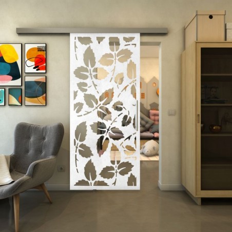 Glasschiebetür SLIM-LINE - Fineprint Model 175 Weiss auf Klarglas