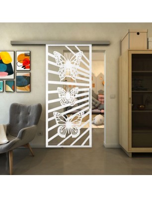 Glasschiebetür SLIM-LINE - Fineprint Model 176 Weiss auf Klarglas