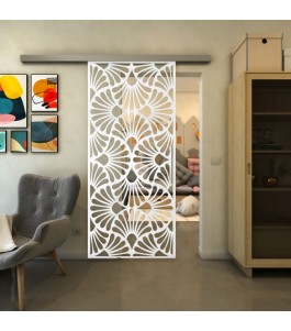 Glasschiebetür SLIM-LINE - Fineprint Model 183 Weiss auf Klarglas