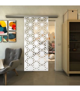 Glasschiebetür SLIM-LINE - Fineprint Model 187 Weiss auf Klarglas