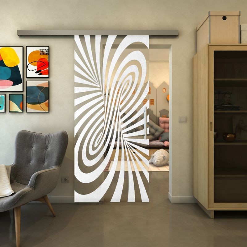 Glasschiebetür SLIM-LINE - Fineprint Modell 189 Weiss auf Klarglas