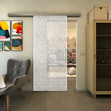 Glasschiebetür SLIM-LINE - Fineprint Model 193 Weiss auf Klarglas