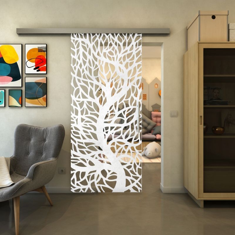 Glasschiebetür SLIM-LINE - Fineprint Modell 202 Weiss auf Klarglas Glasschiebetür SLIM-LINE - Fineprint Modell 202 Weiss auf Klarglas