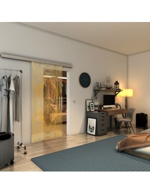 Glasschiebetür SLIM-LINE - Fineprint Model 048 Gold auf Klarglas