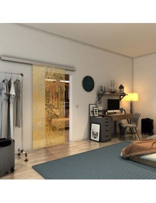 Glasschiebetür SLIM-LINE - Fineprint Model 051 Gold auf Klarglas