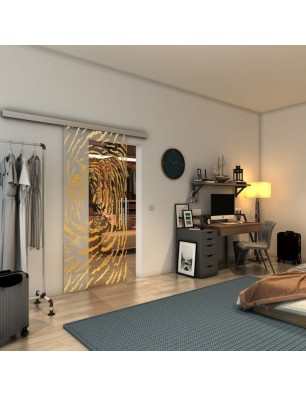 Glasschiebetür SLIM-LINE - Fineprint Model 057 Gold auf Klarglas