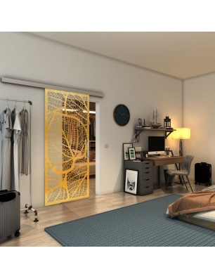 Glasschiebetür SLIM-LINE - Fineprint Model 107 Gold auf Klarglas