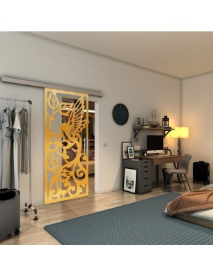 Glasschiebetür SLIM-LINE - Fineprint Model 112 Gold auf Klarglas