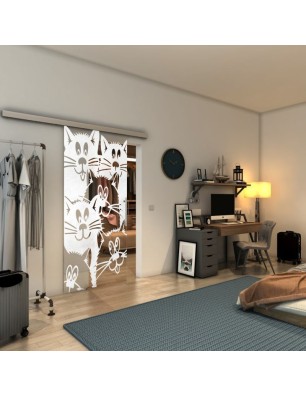 Glasschiebetür SLIM-LINE - Fineprint Model 115 Weiss auf Klarglas