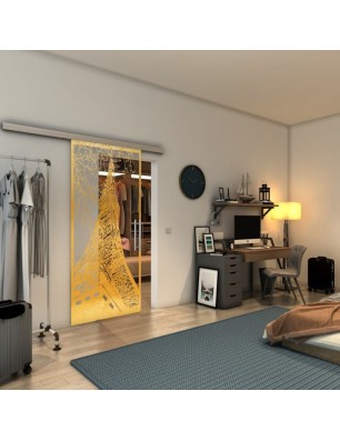Glasschiebetür SLIM-LINE - Fineprint Model 132 Gold auf Klarglas