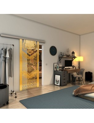 Glasschiebetür SLIM-LINE - Fineprint Model 156 Gold auf Klarglas
