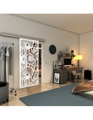 Glasschiebetür SLIM-LINE - Fineprint Model 165 Weiss auf Klarglas