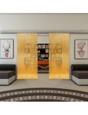 Glasschiebetür SLIM-LINE - Fineprint Model 025 Gold auf Klarglas