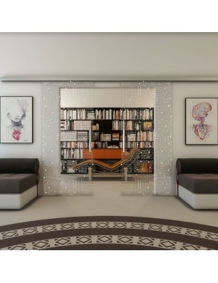 Glasschiebetür SLIM-LINE - Fineprint Model 090 Weiss auf Klarglas