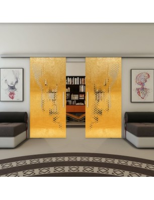 Glasschiebetür SLIM-LINE - Fineprint Model 120 Gold auf Klarglas