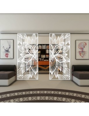 Glasschiebetür SLIM-LINE - Fineprint Model 184 Weiss auf Klarglas