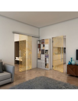 Glasschiebetür SLIM-LINE - Fineprint Model 008 Gold auf Klarglas