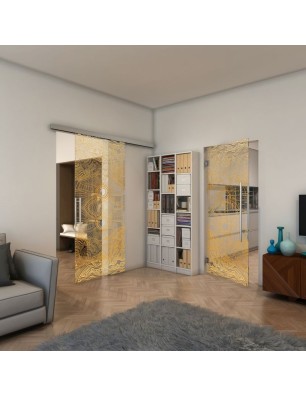 Glasschiebetür SLIM-LINE - Fineprint Model 030 Gold auf Klarglas