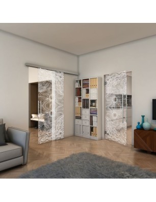 Glasschiebetür SLIM-LINE - Fineprint Model 030 Weiss auf Klarglas